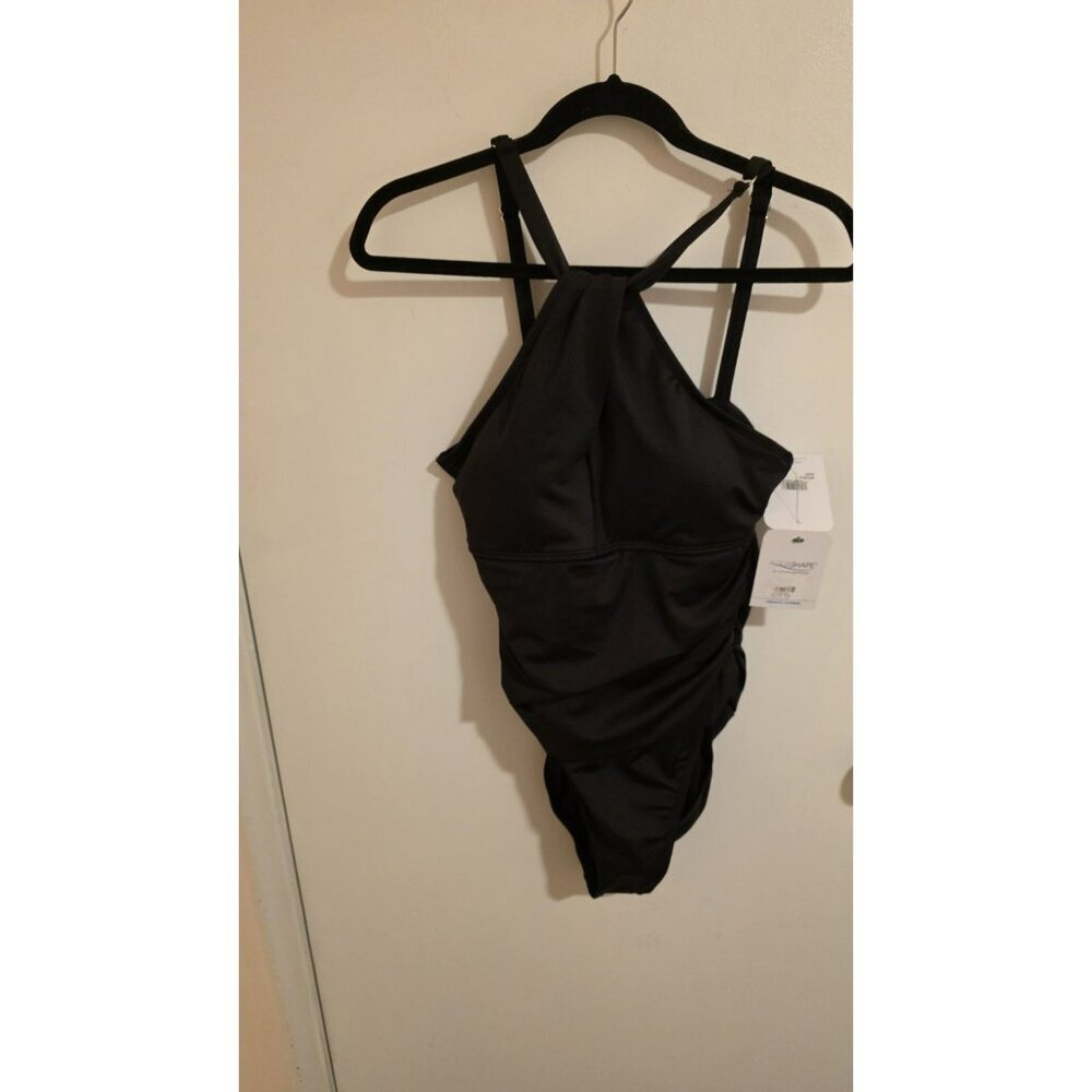 Dolfin Swimwear High Neck Keyhole Ruched One Piece Swimsuit Womens Size 14 NWT